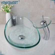 YANKSMART-lavabo de vidrio templado con forma de lingote para baño, conjunto de grifería de cromo con cascada, redondo, ovalado 2024 - compra barato