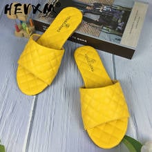 2021Yellow Sandals Women Slippers Summer Flats Pu Leather Open Toe Sewing Beach Slides Fashion Outside Mules Female Ladies Shoes 2024 - buy cheap