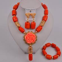 Conjunto de joias para casamento, conjunto de joias da moda com miçangas cor laranja e coral, com flores e contas africanas para casamento 315-c1 2024 - compre barato