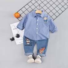 Autumn Spring Infant Set Kids Cartoon Printing Long Sleeve Lapel Shirt Jeans 2Pcs/Set Baby Boys Gentleman Clothing Leisure Suits 2024 - buy cheap