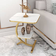 Luxury Marble Sofa Side Table Golden Black Metal Coffee Table Square Small Corner Table Double Layer Marble Table High Quality 2024 - buy cheap