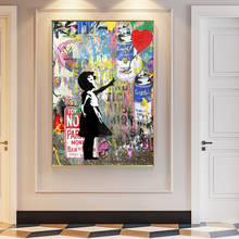 Граффити, искусство, девушка, держащая воздушный шар, холст, картины, современное уличное искусство, настенные картины для гостиной, домашний декор (без рамки) 2024 - купить недорого