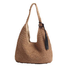 2021 Japan and South Korea's new wild large-capacity straw bag beach bag seaside vacation ins one shoulder portable woven bag 2024 - buy cheap