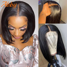 Abby 4x4 fechamento do laço bob peruca malásia 180% densidade em linha reta curto cabelo humano bob perucas para as mulheres pré-arrancadas com o cabelo do bebê remy 2024 - compre barato
