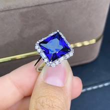 Atraente azul safira pedra preciosa anel real 925 jóias de prata para mulheres quadrado natural gem menina presente de aniversário data de amor 2024 - compre barato