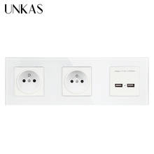 UNKAS-enchufe de pared estándar francés, 2 entradas, eléctrico, doble toma de corriente, doble puerto USB, salida de 2100mA con Usb 2024 - compra barato
