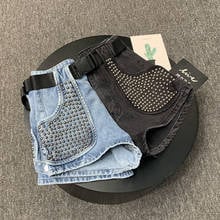 Heavy work summer fashion rivets denim shorts women high waist wide leg jeans shorts 2024 - buy cheap