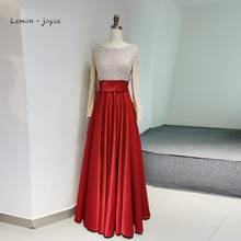 Limão joyce contas de prata vermelho vestidos de noite 2021 elegante o-pescoço mangas compridas a linha formal vestidos de noite para a mulher 2024 - compre barato
