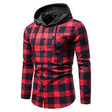 Camisa a cuadros con capucha para hombre, camisa de manga larga con botones, informal, a la moda, Social, otoño 2024 - compra barato
