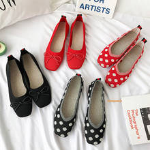 Net Celebrity polka dot shallow comfy knitting moccasins women ballerina slip on square toe bowknot ballet flats shoes women2020 2024 - buy cheap