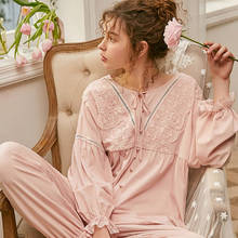 Пижама женская хлопковая, белый и розовый Пижамный костюм с длинным рукавом, милая одежда для сна для отдыха 2024 - купить недорого