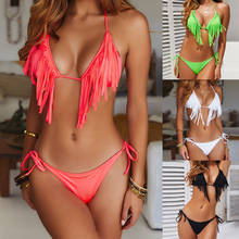 Sexy Women Tassels Bikini Set Swimwear Bandage Push Up Padded Bra Thongs Swimming Brazilian Bathing Suit Beahcwear 2024 - buy cheap