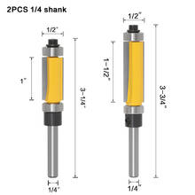 1/4" (6.35mm) Shank Flush Trim Router Bits Set with Top and Bottom Bearing 2-Size Diameter-1/2" Cutting Length-1"&1-1/2" 2024 - buy cheap