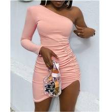 Fashion Trend Women Dress Sexy One Shoulder Long Sleeve Sexy Bodycon Evening Party Clubwear Bandage Sheath Mini Dress 2024 - buy cheap