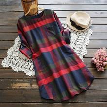 2022Hot Autumn Winter New Women Ladies Plaid Long Sleeve A-Line Loose Pocket Swing Vintage Dress  vestido 2024 - buy cheap