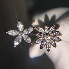 Anel de cristal brilhante com zircônia branca e flores, anel feminino de prata e cor de noivado, joia para casamento e pulseira de planta 2024 - compre barato