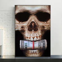 Cuadro de cabeza de calavera con dinero para pared del hogar, carteles e impresiones en lienzo, arte en dólares, pinturas en lienzo para decoración del hogar, barra abstracta 2024 - compra barato