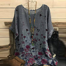 Blusa de lino y algodón con estampado Floral para verano, camisa informal con cuello redondo para mujer, talla grande 3xl 2024 - compra barato