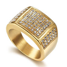 Hip Hop Square CZ Big Rings Men's Gold Color Iced Out Cubic Zircon Bling 316L Stainless Steel Jewelry Ring Gifts Dropshipping 2024 - buy cheap