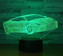 Lâmpada noturna 3d para carro, lâmpada led multicolorida de painel acrílico em forma de carro com 7 cores que muda de cor, toque ou controle remoto, dropshipping