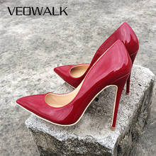 Veowalk sapato alto feminino vermelho chilena couro patenteado salto alto básico bico fino sensual sapatos femininos elegantes borgonha sapatos para festa 2024 - compre barato