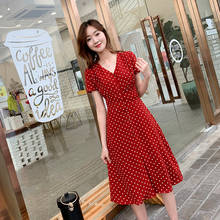 Vestido coreano suelto de línea a de punto de verano de cintura alta con cuello en V para mujer vestidos Vintage de un solo pecho de moda Casual vestidos 2024 - compra barato