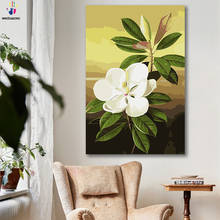 Imagens coloridas por números, faça você mesmo, com as cores, magnólia branca, planta, flor, imagem, desenho, pintura por números, emoldurado, casa 2024 - compre barato