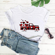 Plaid Printed Splicing Car Heart T-Shirt Valentines Day Tee New Arrival Women's Funny Casual 100%Cotton Valentine's Day T-Shirt 2024 - buy cheap