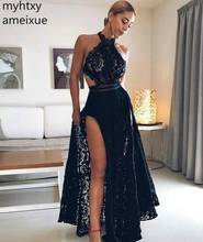 Vestido de fiesta negro con encaje para Niñas Africanas, con abertura traje Sexy, alfombra roja, tallas grandes, para vacaciones y graduación, barato, 2021 2024 - compra barato