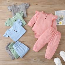 Cotton Kids Girls Clothes Outfits 2 Pcs Set Solid Long Flying Sleeve T-shirt Tops+trousers Comfortable Baby Girl Clothes 0-18M 2024 - buy cheap