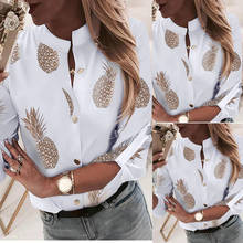 Европейская американская женская блузка с принтом размера плюс, Сексуальная Блузка с принтом ананаса, легкая женская рубашка, женские топы, блузки, blusas mujer de moda 2024 - купить недорого