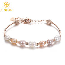 FINE4U-pulsera de perlas de agua dulce B597 para mujer, brazalete, cadena, joyería hecha a mano 2024 - compra barato