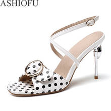 ASHIOFU Womens High Heel Sandals X-buckle Strap Summer Shoes Black-dots Leather Party Prom Fashion Evening Sandals Shoes 2024 - buy cheap