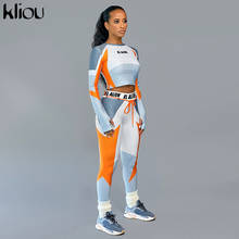 Kliou 2020elastic fitness Tracksuits Women slim Two-piece set print long sleeve crop top leggings Sweatsuit casual street outfit 2024 - buy cheap
