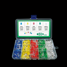 5 cores x 100 pces = 500 pces diodo led kit 5mm f5 mix cor 5 valor amarelo azul branco vermelho verde + 1 caixa variedade conjunto pacote 2024 - compre barato