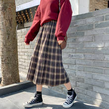 Plaid Print Autumn Skirt Women's High Waist Pleated Skirt Ladies A-line Midi Skir Korea Style Plaid Pleated Skirt 2024 - buy cheap