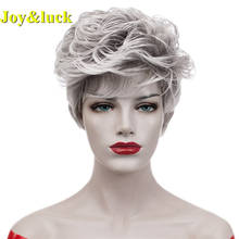 Joy & luck peruca curta cinza sintética, peruca de cabelo preto ombré com fibras de alta temperatura para mulheres 2024 - compre barato