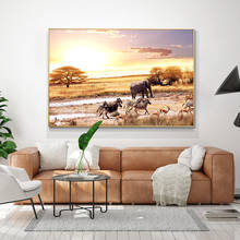 Pintura artística en lienzo de elefante africano y cebra, carteles e impresiones, imágenes artísticas de pared para decoración de sala de estar 2024 - compra barato