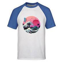 Camiseta masculina o grande retrô ondulado, camiseta japonesa anime vaporwave camisetas de verão, camisetas estilo harajuku de manga curta com pintura clássica 2024 - compre barato