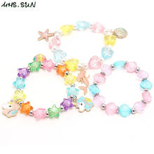 MHS.SUN Unicorn/Mermaid Pendant Charms Bracelets With Star/Heart Colorful Beaded Elastic Bangles For Kids Girls Party Gift 2PCS 2024 - buy cheap