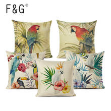 Decor Cushion Case Tropical Style Bird Animal Parrot Cushions Cover Custom 18inches Print Linen Sofa Home Decor Cover Pillow 2024 - buy cheap