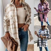 Women's Drop Shoulder Plaid Shirt Coat Jacket Ladies Vintage Button Pockets Thick Casual Tops Blouse Spring Fashion Streetwear 2024 - buy cheap