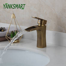 Yanksmart bronze antigo escovado torneiras único punho da pia bacia cachoeira torneira deck montado misturador de água fria e quente 2024 - compre barato