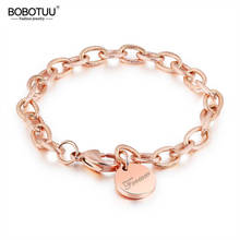 BOBOTUU Trendy Rugged Twist Round Tag LOVE Rose Gold Color Bracelets Stainless Steel Personality Chain & Link Bracelets BB18193 2024 - buy cheap