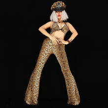 Women Dj Gogo Dance Costume Leopard Print Stones Bra Bikini Flare Pants Female Singer Outfit Club Prom Wear Show Costume VDB2982 2024 - buy cheap