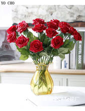 YO CHO-Rosa Artificial de tacto Real, flor de seda roja de una sola rama para decoración del hogar, boda 2024 - compra barato