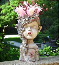 Кукольная голова американской девочки, цементный цветочный горшок, украшения, аксессуары для двора, виллы, парка, поделки, садовые фигурки, украшение 2024 - купить недорого
