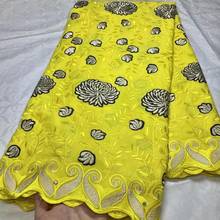 5 Yard Yellow Swiss Fabric Latest Heavy Stones Embroidery African 100% Cotton Voile Lace Popular Dubai Style For Wedding Party 2024 - buy cheap