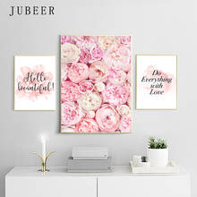 Pinturas artísticas de pared de flores rosas de estilo nórdico, carteles de texto e impresiones, decoración de dormitorio, Picrures para decoración del hogar 2024 - compra barato