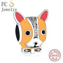 Fc jewelry pingentes originais de marca, bracelete 925 de prata esmaltado, bullldog francês, cabeça de cachorro, laço para filhote, contas de fabricação 2024 - compre barato